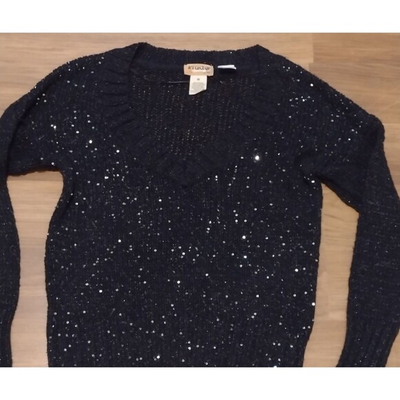 Mudd Women's Black Dark Academia Sweater Medium Sequin Sparkle - Picture 5 of 9